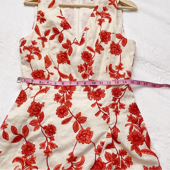 Rebecca Taylor Coral Embroidered Floral Print Linen Dress - Picture 8 of 14